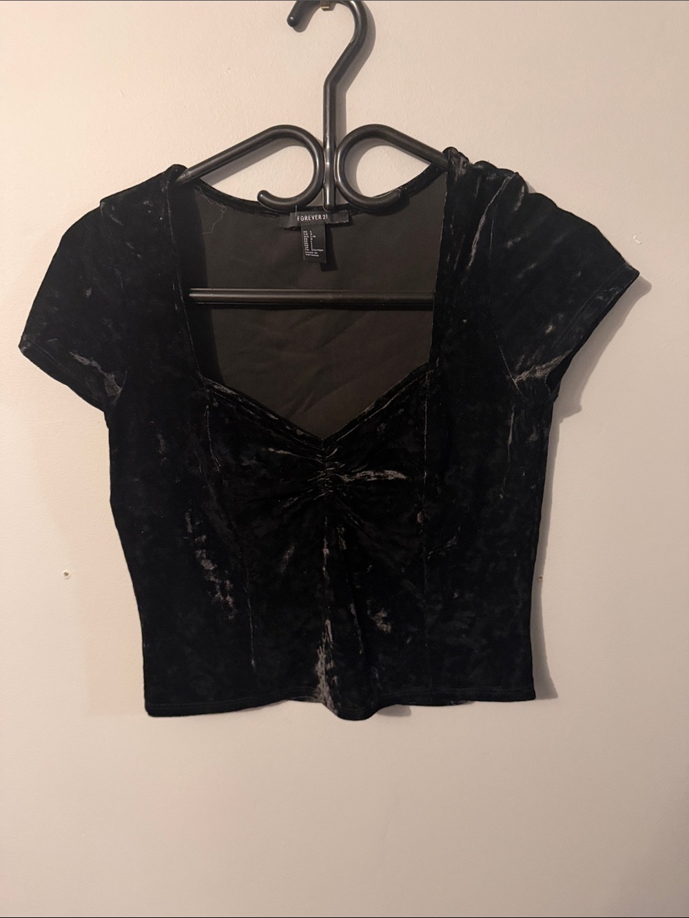 Forever 21 Black Velvet Cropped Knot-Front Top